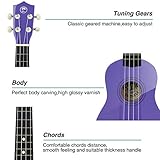 MUSTAR Soprano Ukulele or Beginners - 21 Inch Small Guitar Ukulele for Kids & Adults, Beginner Ukuleles Kit With Gig Bag, Digital Tuner, Strap, Picks, Basswood Purple Ukulele Set