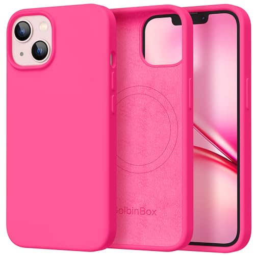 GolbinBox Magnetic for iPhone 13 Case & iPhone 14 Case, Compatible with MagSafe, [Soft Anti-Scratch Microfiber Lining], Slim Liquid Silicone Shockproof Protective Phone Case 6.1 inch, Hot Pink