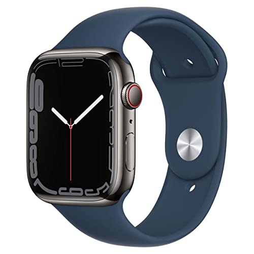 Apple Watch Series 7 (GPS + Cellular 45mm) Graphite Stainless Steel Case with Abyss Blue Sport Band (Renewed)