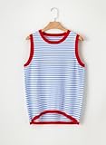 Dokotoo Women's Sleeveless Tops 2025 Summer Tank Top for Women Casual Crewneck Camisole Shirts Fashion Striped Knit Going Out Tops for Women Sky Blue Small