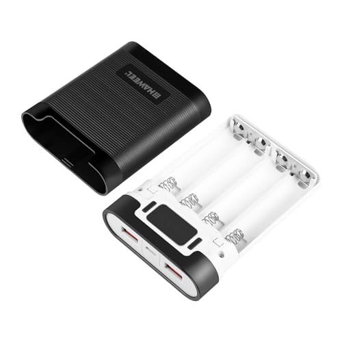 DIY 4x18650 Battery Charger, Battery Charger Case,Portable DIY Power Bank Box, 2 USB Output, Type-C Input and Output, Support PD/QC/SCP/FCP/AFC/PPS/PE, Not Include Battery (Black)