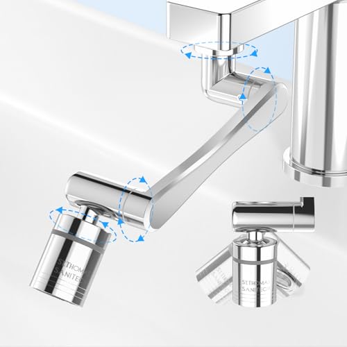 ST.THOMAS 1440°Swivel Faucet Extender,360° Swivel Robotic Arm Faucet Aerator,2 Sprayer Mode Kitchen Faucet Attachment Tap Head Replacement For Bathroom/Kitchen/Face/Hair