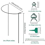 24 Pack Plant Support Stake, Half Round Metal Garden Plant Stake, Green Plant Support Ring, Border Support with Plant Lables & Plant Clips for Outdoor Indoor Plants, Vegetable, Flowers