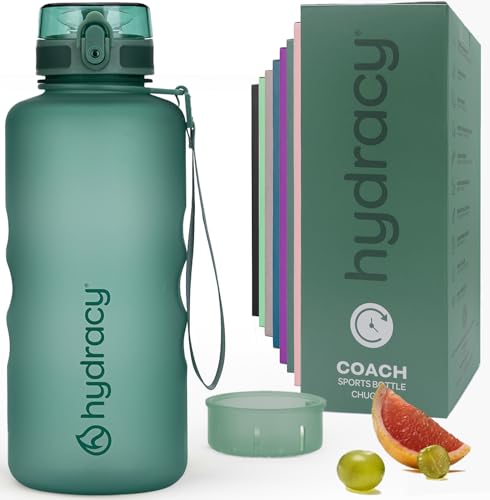 Hydracy Water Bottle with Time Marker -Large Half Gallon 64 oz BPA Free Bottle & No Sweat Sleeve -Leak Proof with Fruit Infuser Strainer & Times to Drink -Ideal for Sports & Outdoors