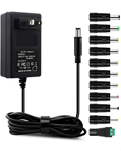 12V 3A AC Adapter Power Supply Charger [12 Volts 3 Amps Regulated Switching Power] with 11 Interchangeable DC Plug for 500mA 600mA 700mA 800mA 900mA 1000mA 1500mA 2000mA 2500mA 3000mA Equipment