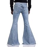 Men's Vintage Bell Bottom Jeans 60s 70s Outfits for Men,Mens Bell Bottoms Disco Pants Flared Jeans Light Blue