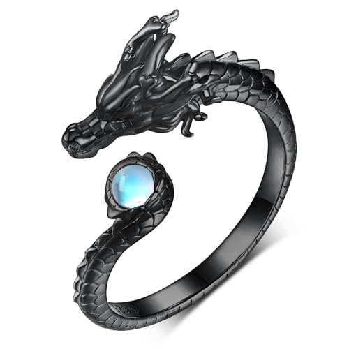 Dragon Ring 925 Sterling Silver Moonstone Black Dragon Rings Chinese Dragon Jewelry Gifts for Women Men