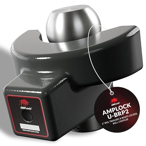 AMPLock - U-BRP2 Heavy Duty Trailer Coupler Lock, 2" RVs, Trailers & Boats Locker, Ball Coupler with Flat Lip Design, Patented 2-Parts Anti-Theft Lock with Push & Locking System, Ideal Trailer Locker