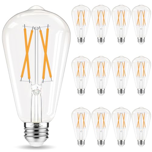 GvvooHome Edison Bulbs, E26 LED Bulb 60 watt Non-Dimmable, Soft White 2700K, ST58 Vintage Light Bulbs, 90+ CRI, 6W 600LM, E26 Medium Base, Clear Glass, 12 Pack