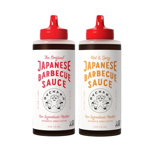 Bachan's Japanese Barbecue Sauce 2 Pack - 1 Original, 1 Hot and Spicy - BBQ Sauce for Wings, Chicken, Beef, Pork, Seafood, Noodles, and More. Non GMO, No Preservatives, Vegan, BPA free