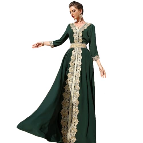 PolyJolly Gold Applique Abaya Dress for Women Dubai Saudi Jasper Moroccan Maxi Kaftan Dress XL