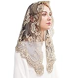 Spanish Mantilla Embroidery Lace Veils Catholic Church Mantillas Chapel Scarf Lace Mass (black and gold), 120cm*60cm