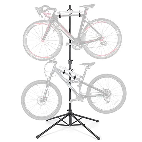 KONG MING CAR Bike Rack Garage Storage - 2 Bicycle Vertical Hanger Parking Rack Gravity Floor Storage Stand - Fully Adjustable Garage Bike Rack for Road, MTB, and Hybrid Bicycles