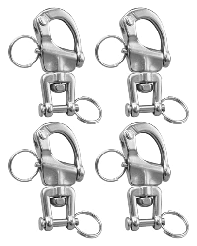 HZSIFU 4 PCS Snap Shackle 316 Stainless Steel, Swivel Jaw Quick Release Hook, Sailing Halyard Rigging Shackle, Heavy Duty Marine Hardware