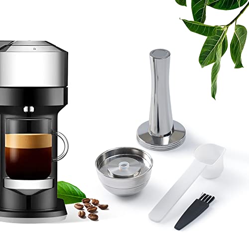 BENFUCHEN Refillable Vertuo Capsules Reusable Coffee Pods Only For VertuoLine Next Coffee Machine, New Version Stainless Steel Cap Refillable Pods Make 230 ML Crema Coffee, 1 Capsule 1 Tamper