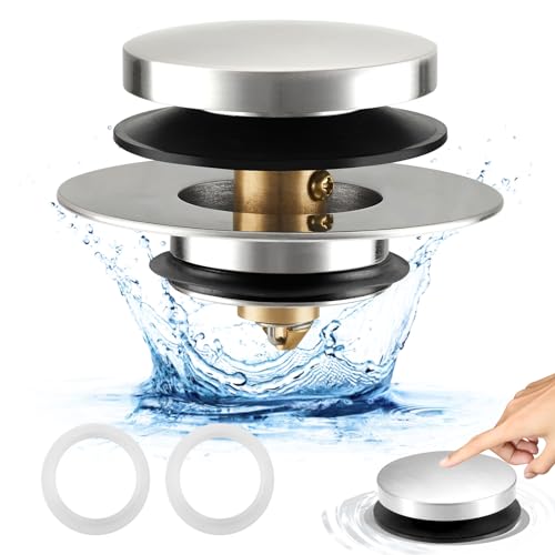 Uxoz Bathtub Drain Stopper, Universal Tub Stopper Replacement for Tip Toe/Trip Lever/Lift&Turn Tub Drains, Pop-Up Bath Tub Drain Stoppers for 1.5"-1.72" Drain Hole w/3 O-Rings,Chrome Plated