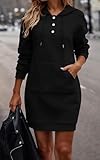 PRETTYGARDEN Long Sleeve Hoodies Dress 2024 Fall Trendy Texture Sweatshirts Outfits Button Hooded Winter Dresses with Pockets (Black,M)