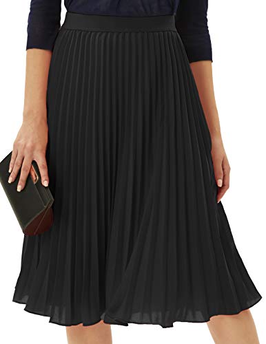 GRACE KARIN Womens Elastic High Waisted A Line Pleated Shirring Midi Long Skirt Black L