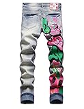 Nutriangee Men's Graffiti Hip Hop Jeans, Ripped Skinny Distressed Destroyed Slim Fit Stretch Casual Printed Pants 3295 32