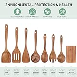 Wooden Spoons for Cooking - 8-Piece Wooden Kitchen Utensil Set made of Natural Solid Wood Material - Includes Spoons, Spatulas, Ladles, Strainer Spoon, Salad Fork, Mixing Spoon and Utensil Holder