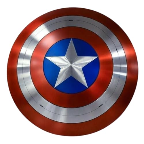 Capt America Shield Replica, 22 Inch Round Metal, Rustic Vintage Home Decor, LARP Combat Cosplay Shield, Red