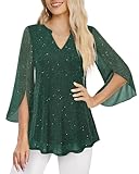 VALOLIA Womens Blouses Dressy Casual: Christmas - Tunic Tops for Women Loose Fit Dressy - Flowy Winter Blouses Plus Size Evening Party Tops for Women Sparkly Green Medium