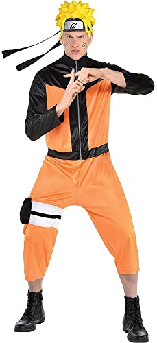 Party City Naruto Costume for Adults, Standard Size, Includes Black and Orange Zip Jumpsuit, Holster, and Headpiece