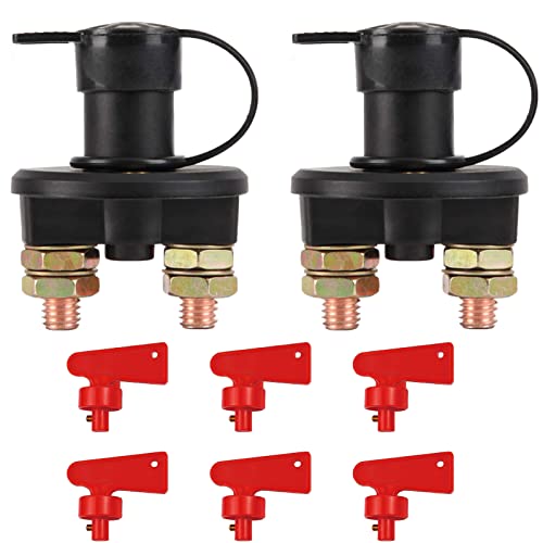 GOGONFLY 2PCS Battery Disconnect Switch, 12V 24V Battery Isolator Cut Off Power Kill Switch for Marine Car Boat RV ATV Auto Truck Vehicle, On Off Battery Master Switch with Waterproof Key and Cover