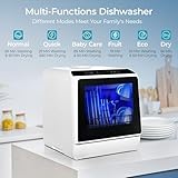 EUHOMY Mini Portable Dishwasher Countertop Compact Dishwashers, Tabletop Small Dishwasher with 5L Built-in Water Tank with 6 Modes and Baby Care for Apartments& RVs, No Hookup Needed