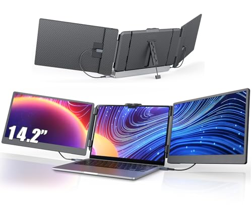14'' Screen Extender Portable Laptop Plug-play, 1080P IPS Laptop Monitor Extender Built-in Speaker, HDMI/USB-A/Type-C Triple Monitor for 13''-17.3'' Laptops, Work with Mac, Windows, Chrome, Switch