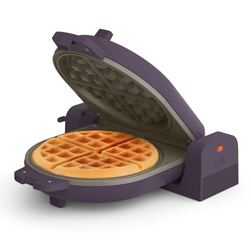 bella Flip-n-Store Waffle Maker, EverGoodTM Ceramic Nonstick Coating, Fits-anywhereTM Kitchenware, Power Indicator Light & Touch Handle, 7” Wide & 1" Deep Plates, 1000 Watt, Plum