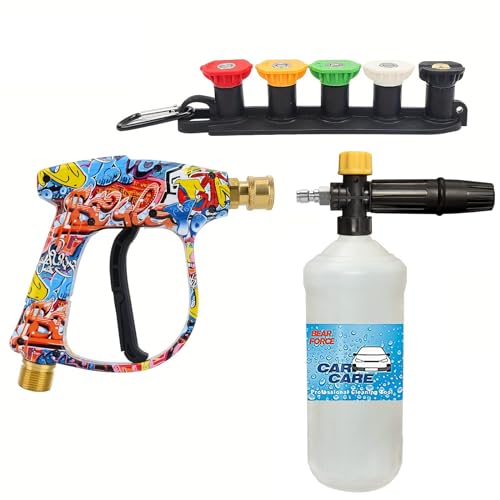 Pressure Washer Spray Gun M22-14 Max 3000 PSI with 1/4" Quick Connector Snow Foam Lance & 5 Spray Tips & Clip Nozzle Holder, Compatible for Some of Greenworks Karcher Ryobi Homelite Pressure Washer