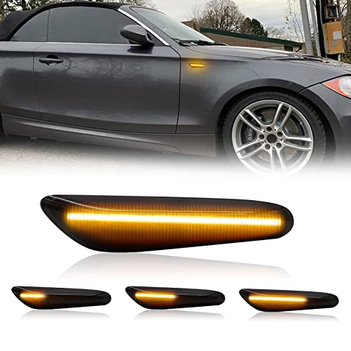 2pcs Front Sequential LED Side Marker Light Compatible With 2003-2013 E60 E61 E90 E91 E92 E93 E81 E87 E82 E88 E83 X3 328i 325i 135i 128i 325xi Smoked Lens Turn Signal Dynamic Lamp