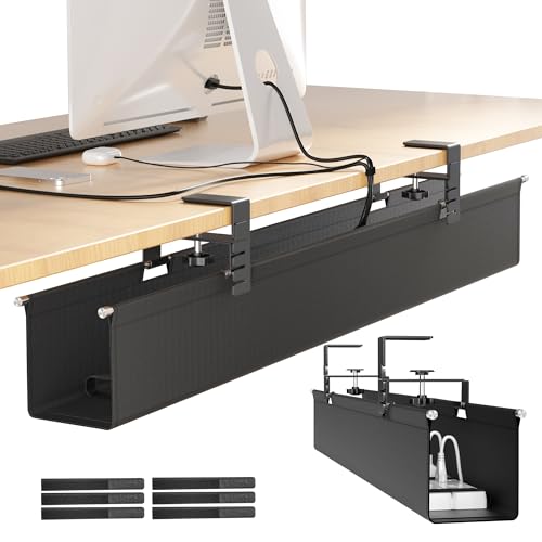 [Upgraded] Large Under Desk Cable Management Tray, Cinati Cable Management Under Desk No Drill, 28.4" Fabric Cord Hider for Wire Organizer, Cord Organizer for Office, Home - Supports Up to 30lbs