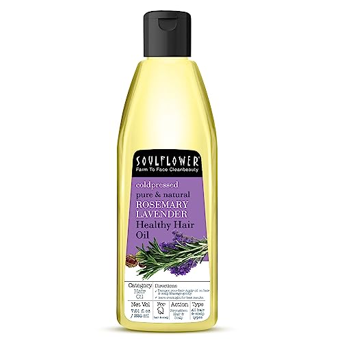 Soulflower Rosemary Oil for Hair Growth, Healthy Hair, Scalp Nourishment - 100% Pure, Organic & Natural, Coldpressed Oil, 6.77 Fl Oz