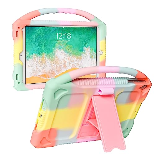 JOGUIIA Kids Case for iPad 6th/5th Generation,Premium Silicone Cover for iPad 9.7inch 2018/2017 Built-in Stand Handle iPad Air/Air 2 (Rainbow)
