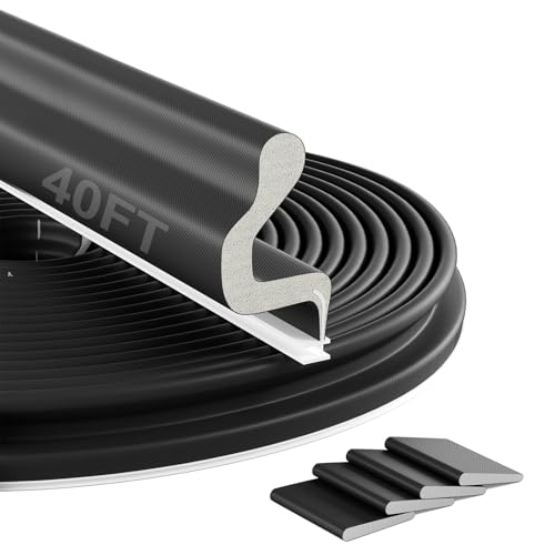 Bantie 40FT Kerf Weather Stripping Door Seal Soundproof Weather Strips Seal Strip for Door Frame Exterior Weather Stripping (40FT,Black,4 Gaskets)