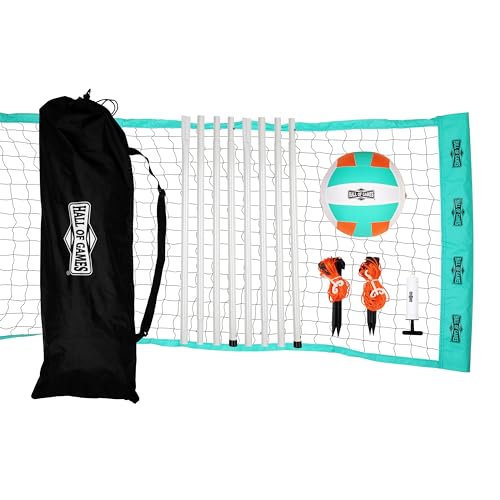 Hall of Games 20-ft Outdoor Volleyball Net and Carrying Bag Set with Adjustable Steel Poles and Official Size Volleyball Perfect for Backyards