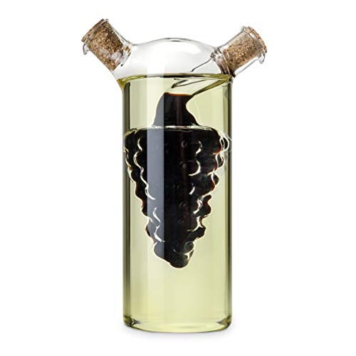 Twine Living 2-In-1 Oil and Vinegar Cruet Bottle with Cork Stoppers, Olive Oil and Balsamic Vinegar Dispenser, Hand Blown Glass, Pack of 1