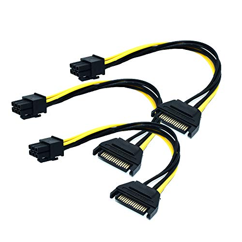 ELifeApply 3 Pack 15-Pin SATA Male to 6 Pin PCI-Express Female Video Card Power Adapter Cable