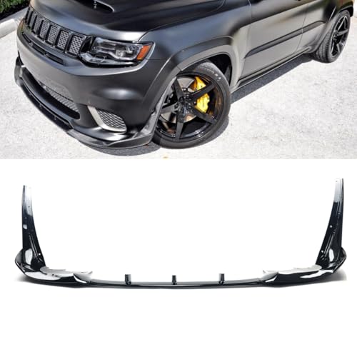 Front Lip with Side Winglets Glossy Black 5Pcs for Jeep Grand Cherokee SRT 2017-2021/Trackhawk 2018-2021 V4 Style Front Bumper Lip Splitter Spoiler