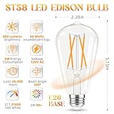 GvvooHome Edison Bulbs, E26 LED Bulb 60 watt Non-Dimmable, Soft White 2700K, ST58 Vintage Light Bulbs, 90+ CRI, 6W 600LM, E26 Medium Base, Clear Glass, 12 Pack