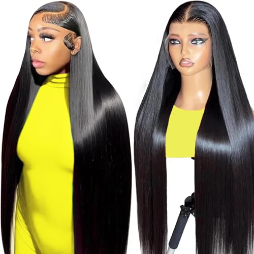 tunfine 40 Inch Wig Human Hair 200 Density 13x6 Lace Front Wigs Human Hair Pre Plucked with Baby Hair 15A Glueless Straight Frontal Human Hair Wigs For Black Women