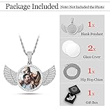 YIMERAIRE Personalized Hip Hop Memory Pendant Necklace Custom Picture Blank Pendant Charm Iced Out Round Angel Wings Rhinestone Pendant Trays Necklace with Rope Chain for Women and Men