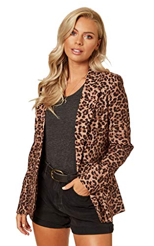 UNIQUE 21 Women Long Sleeve Leopard Print Blazer - Ladies Casual Work Office Open Front Blazer Suit Jacket Brown