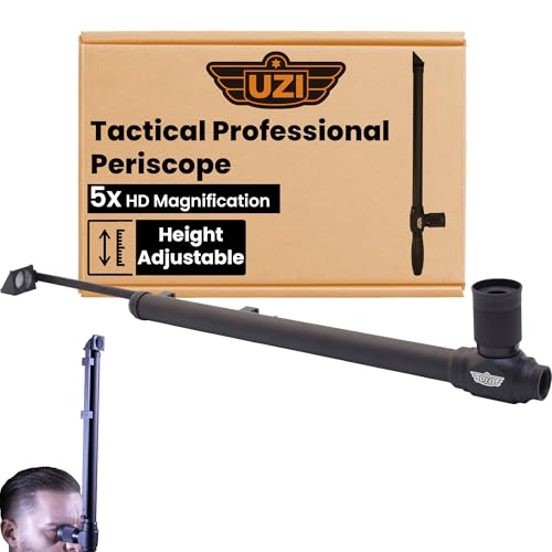 Uzi Expandable Tactical Professional Periscope Adjustable 20" to 27", Weatherproof Aluminum Spy Periscope for Adults, Kids, Hunting, Hiking, Surveillance, 5X HD Magnification, Black