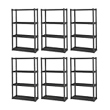 Sterilite 6-Pack Plastic Storage Shelves, Heavy Duty Shelving Unit, 4 Shelf, Gray