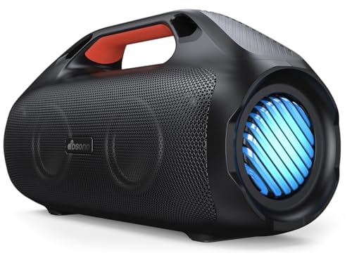 dbsono 100W Bluetooth Speaker, Outdoor Wireless Boombox with Powerful Bass, RGB Lights, IPX7 Waterproof|30H Playtime|USB-C|TWS|AUX, Portable for Party, Camping, Pool, Beach, Backyard-Black