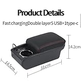 DUYHGCTE for Renault Logan 2 Armrest Box for Dacia Logan 2 Dokker for Renault Sandero 2 Car Armrest Storage Box Interior Retrofit Accessories with USB(B1 Red line 6 USB)