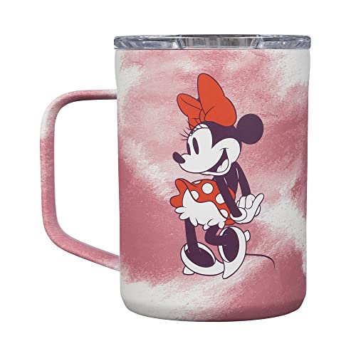 Corkcicle Disney 16 Ounce Coffee Mug Triple Insulated Stainless Steel Cup with Clear Lid and Silicone Bottom for Hot Drinks, Minnie Tie Dye